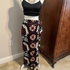 Harlow Black and Red Maxi Pencil Skirt with Wrap Design and matching crop top